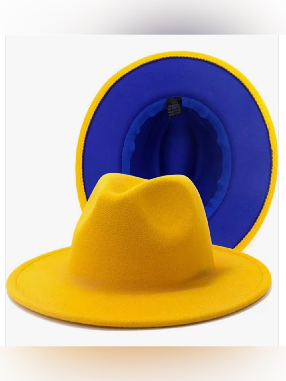 Yellow Fedora Hat with Royal Blue Inner Brim | UNISEX | 58cm